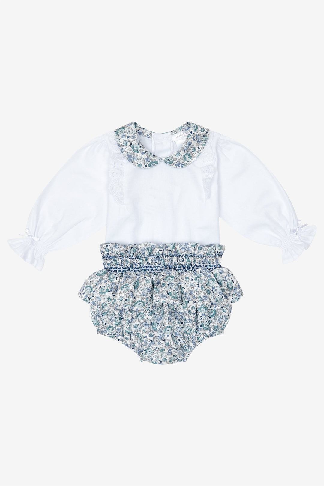 Deolinda "Arabella" Dusky Blue Floral Blouse & Smocked Bloomers - Millie and John