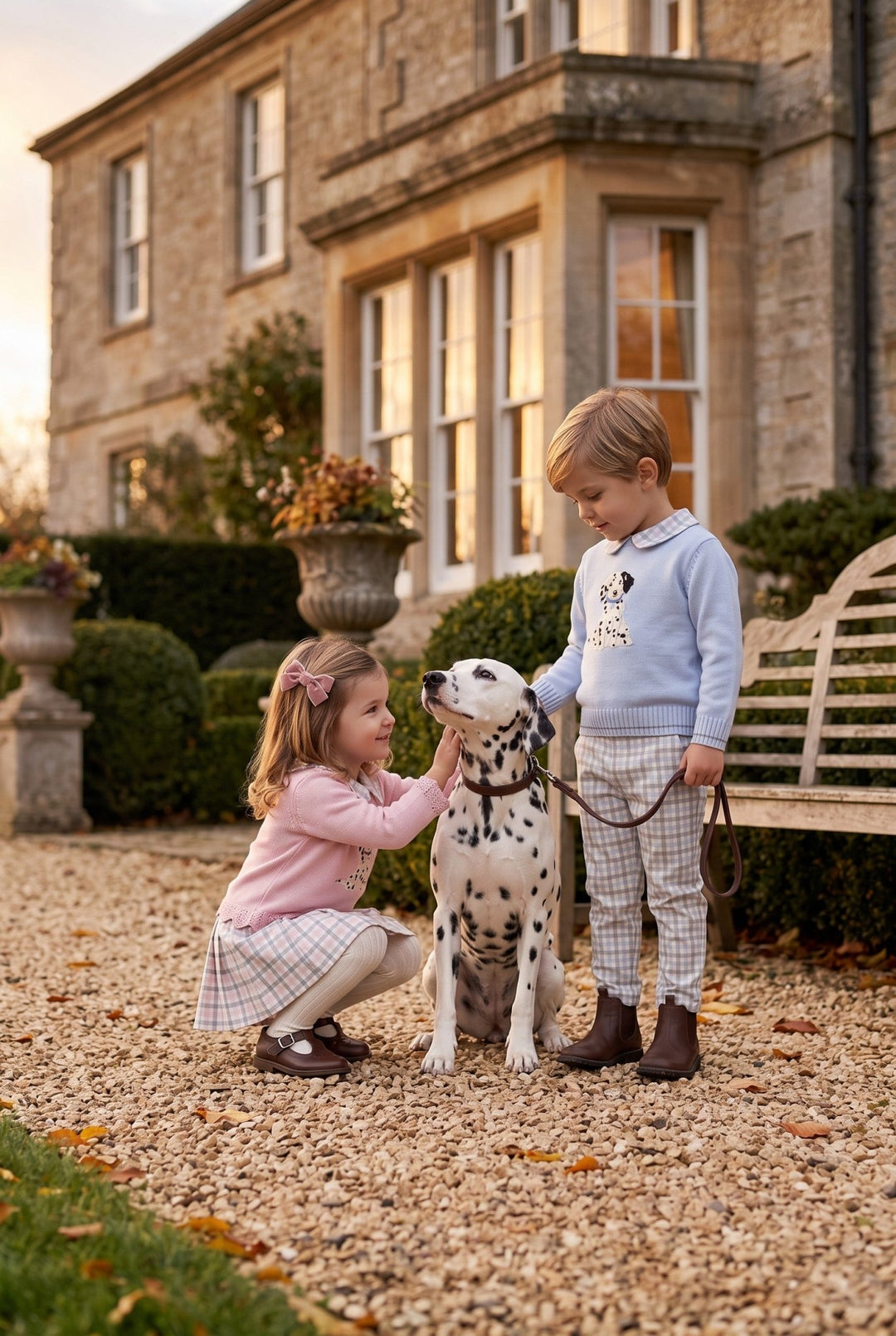 Deolinda "Arthur" Blue &amp; Grey Check Dalmatian Jumper &amp; Trousers - Millie and John