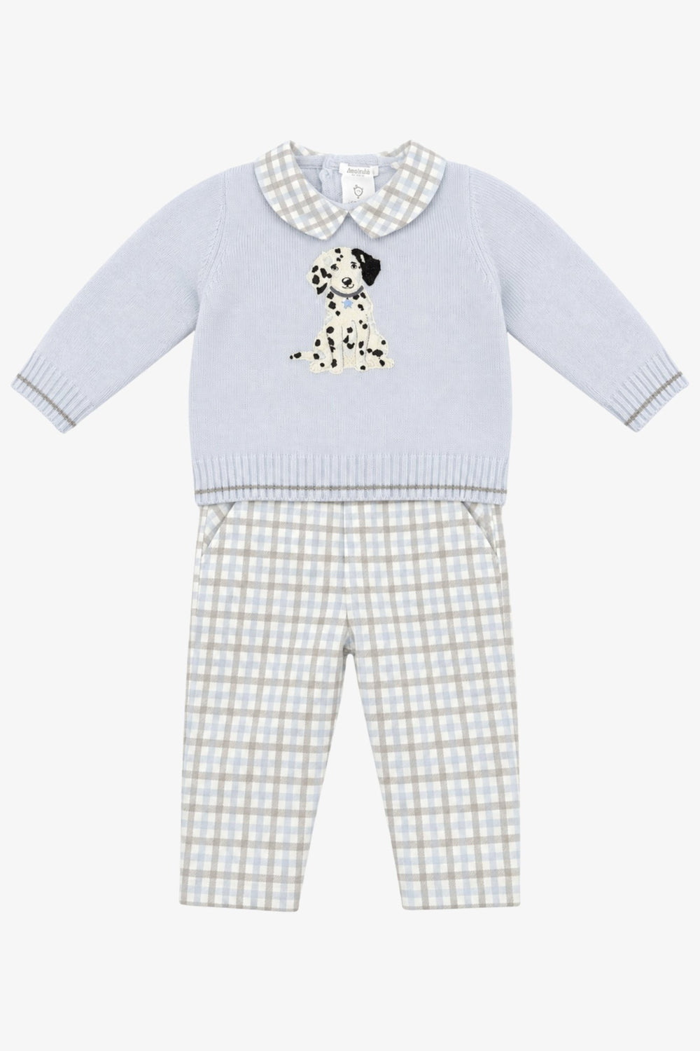 Deolinda "Arthur" Blue & Grey Check Dalmatian Jumper & Trousers - Millie and John