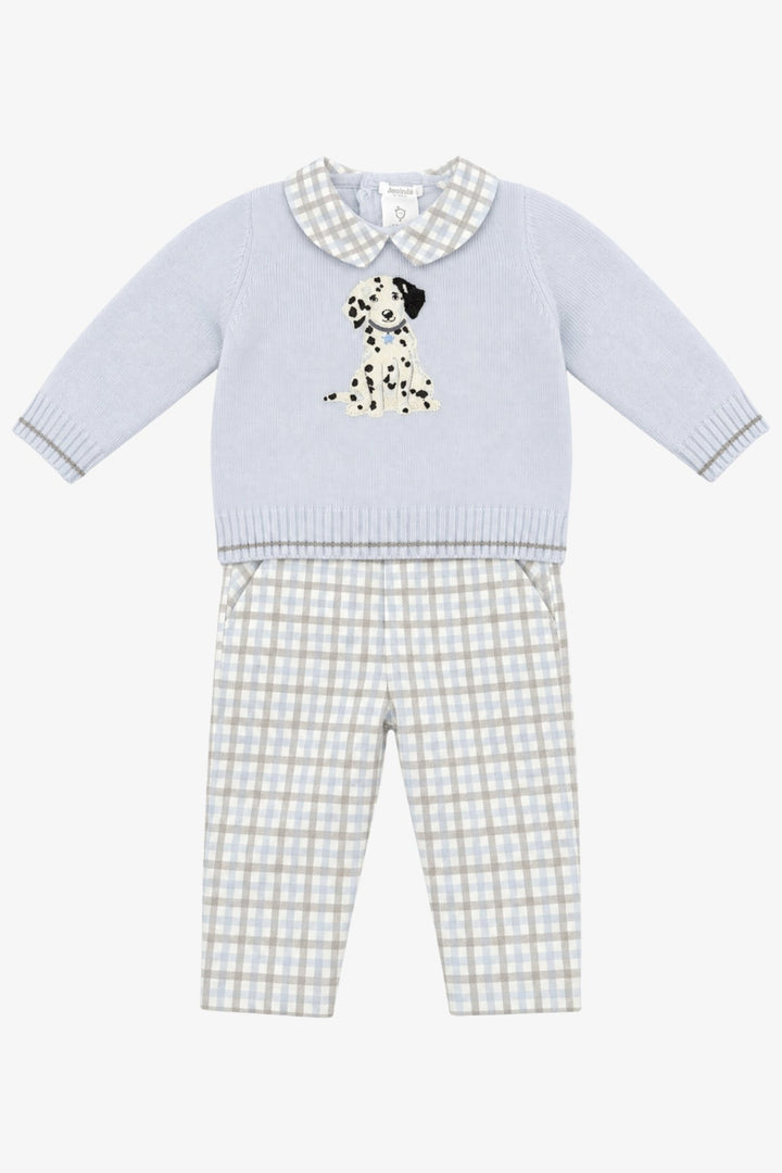 Deolinda "Arthur" Blue &amp; Grey Check Dalmatian Jumper &amp; Trousers - Millie and John