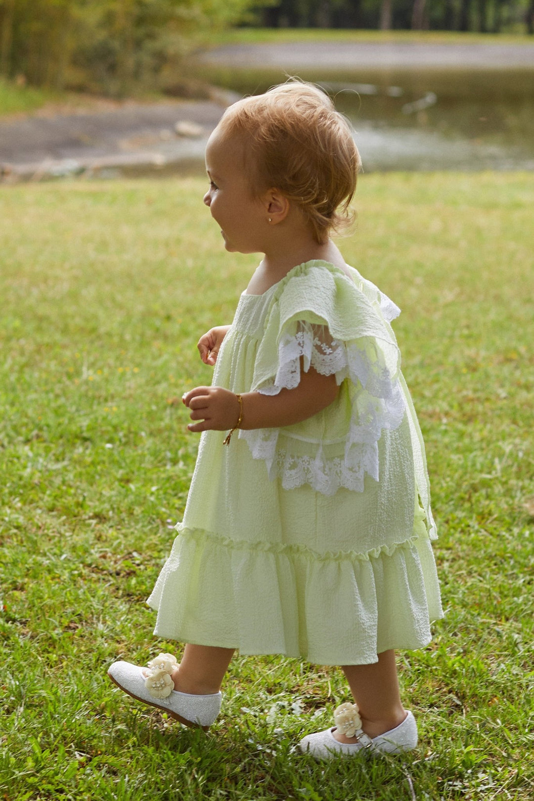 Deolinda "Athena" Pale Green Lace Dress - Millie and John