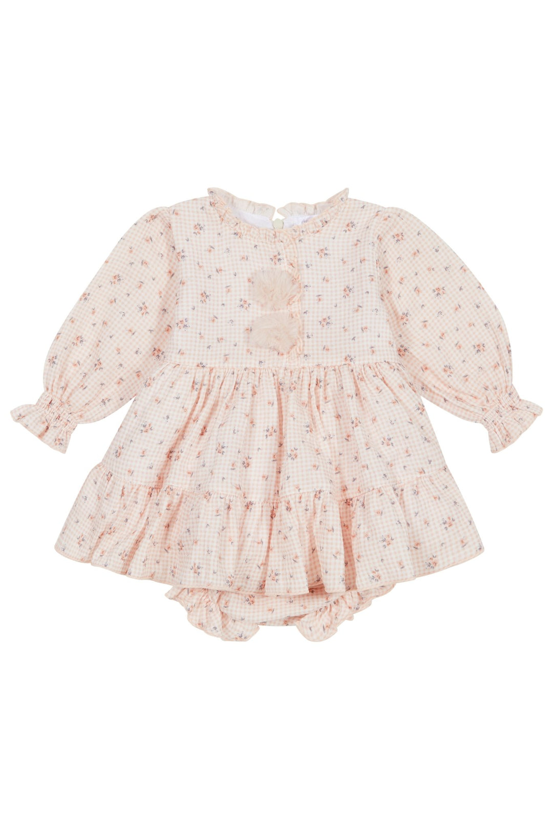 Deolinda "Aurelia" Peach Gingham Floral Dress & Bloomers - Millie and John