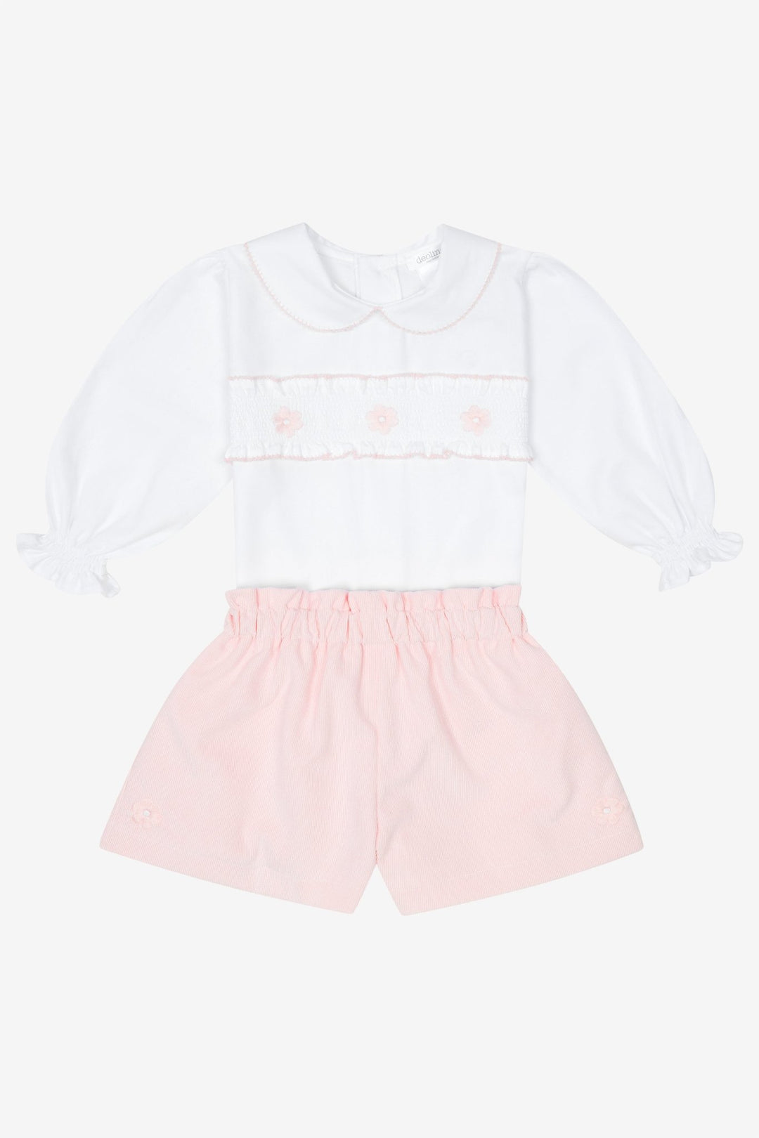 Deolinda "Aurora" Blush Pink Smocked Blouse & Cord Shorts - Millie and John