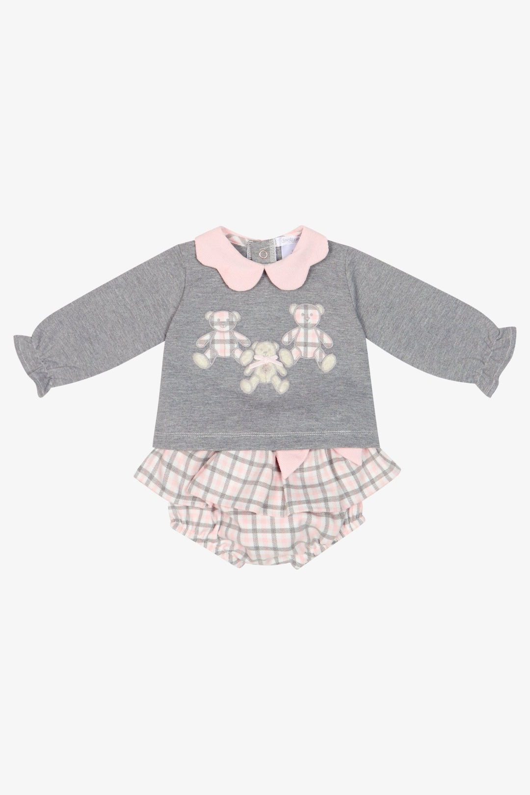 Deolinda "Ava" Grey & Pink Check Top & Bloomers - Millie and John