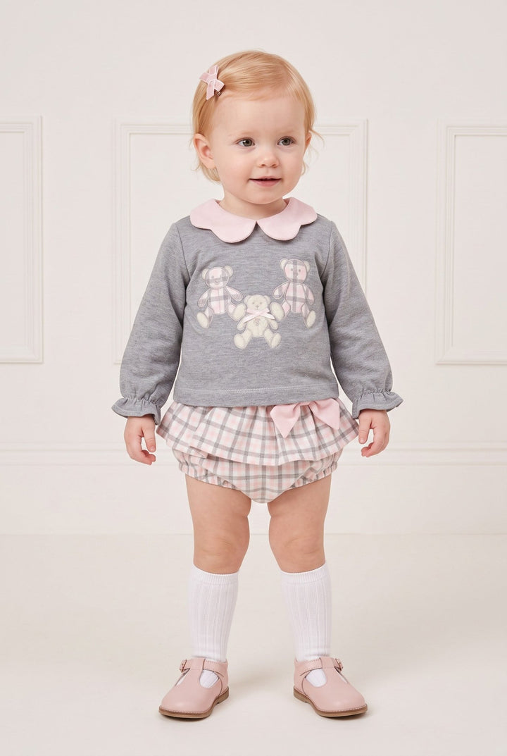 Deolinda "Ava" Grey &amp; Pink Check Top &amp; Bloomers - Millie and John