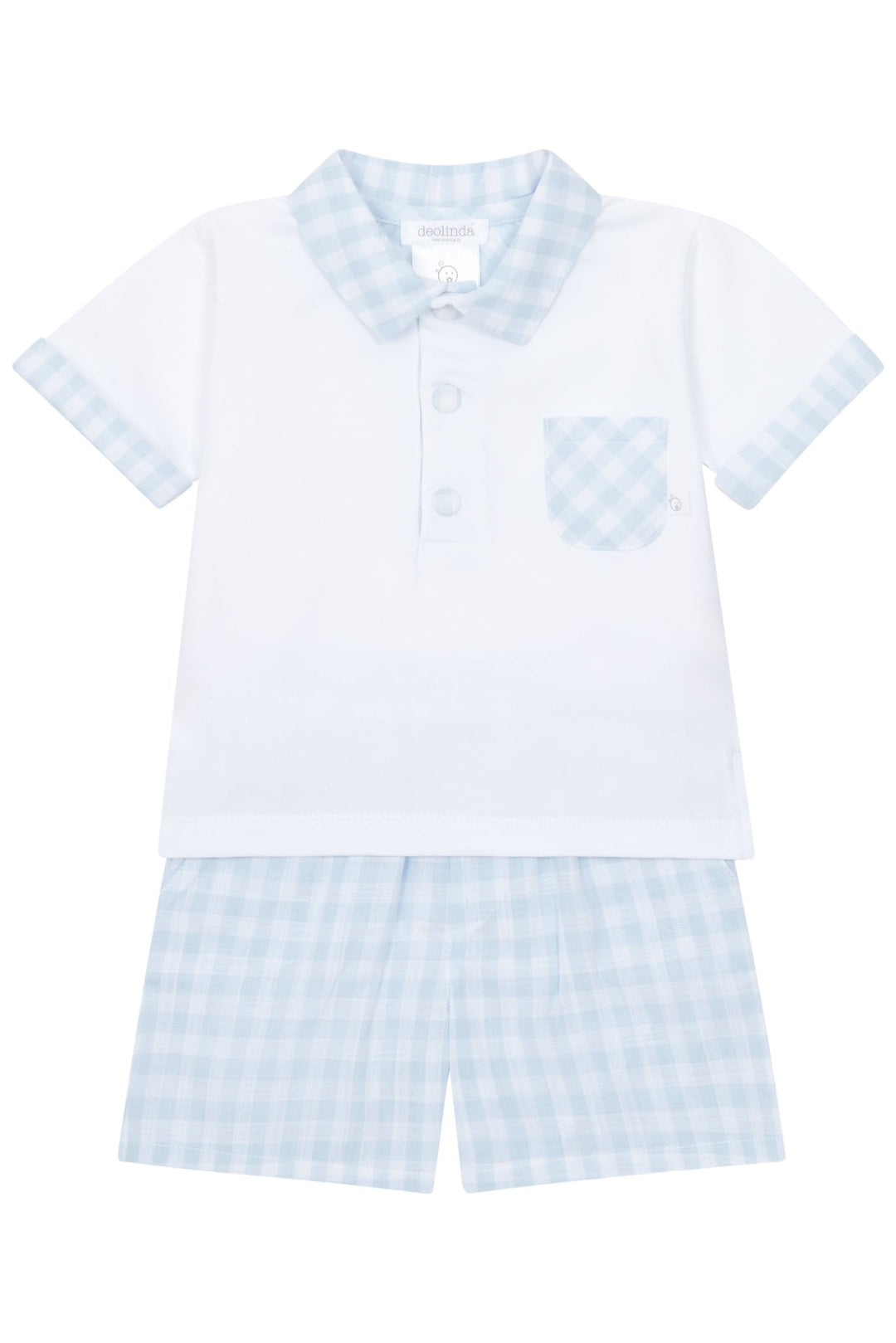 Deolinda "Beau" Baby Blue Gingham Polo Shirt & Shorts - Millie and John