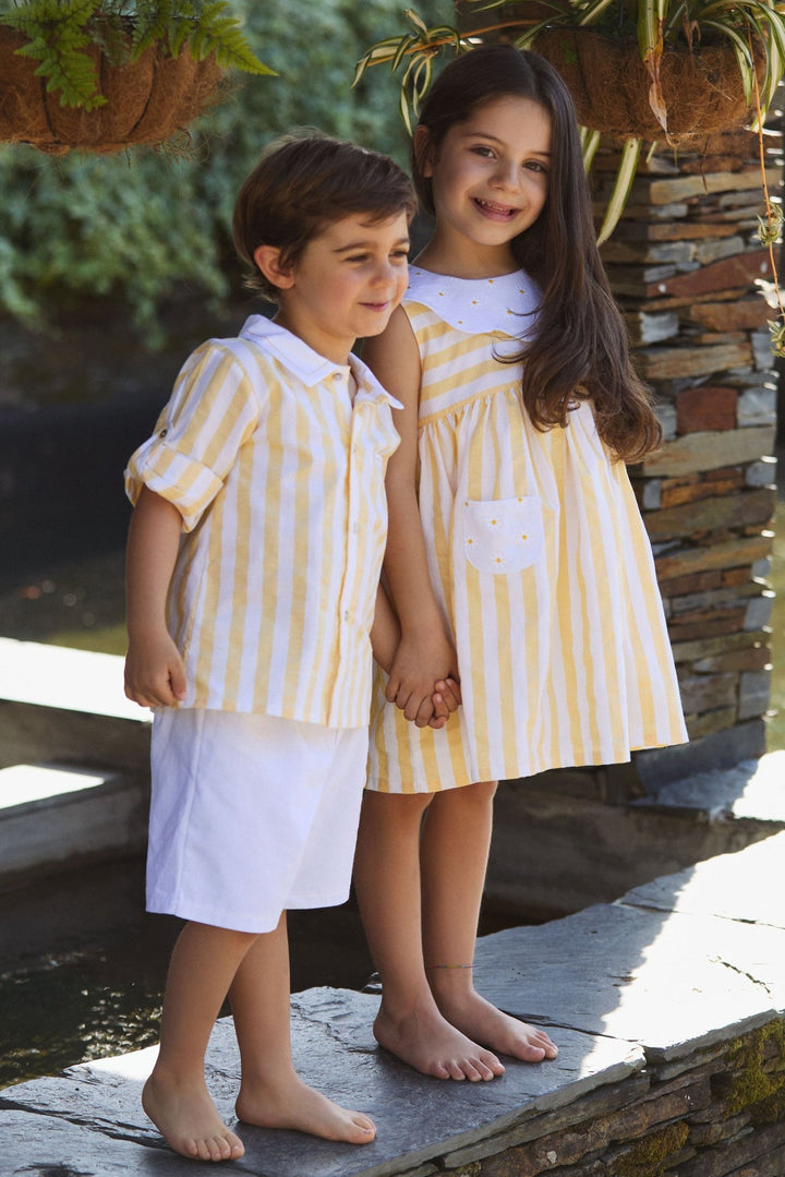 Deolinda "Brooks" Pale Yellow Striped Shirt & Shorts - Millie and John