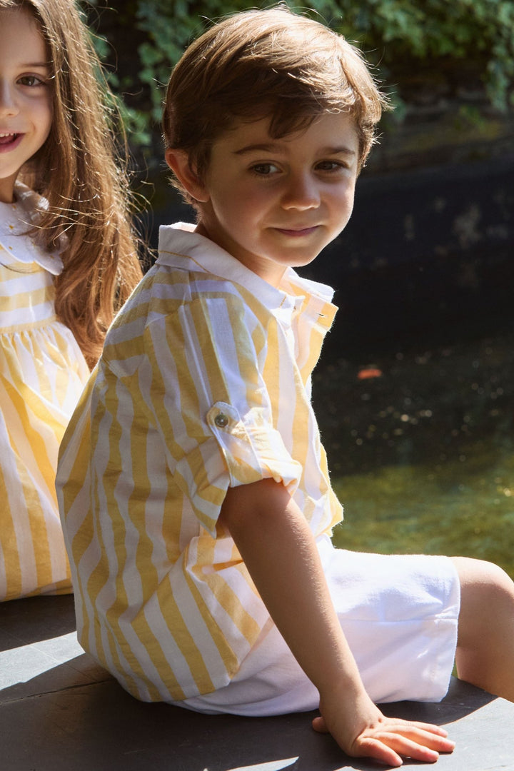 Deolinda "Brooks" Pale Yellow Striped Shirt & Shorts - Millie and John