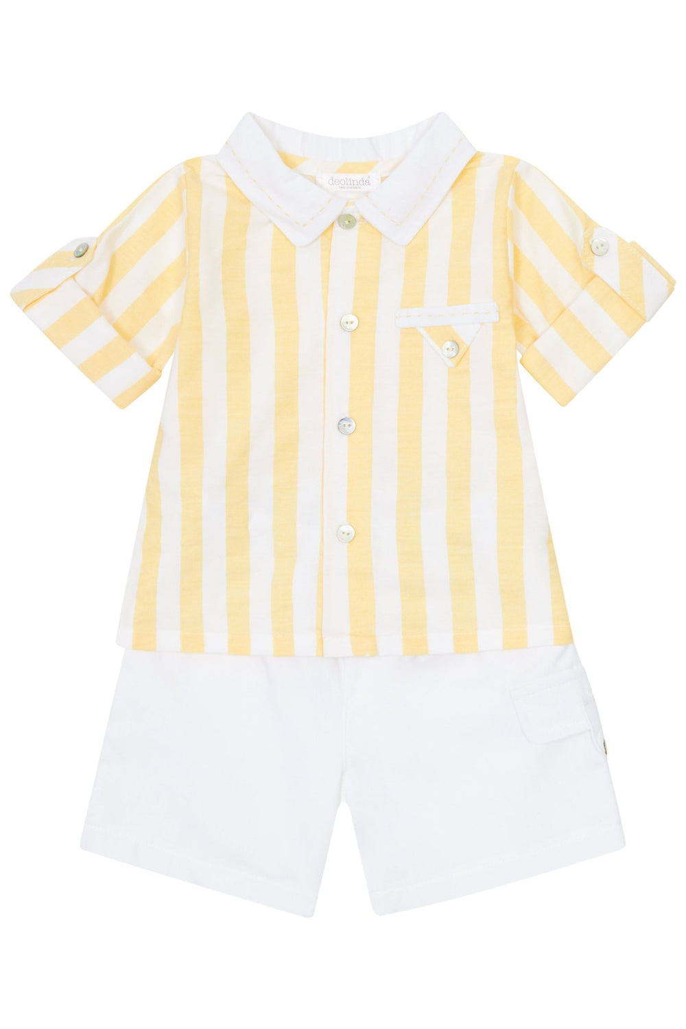 Deolinda "Brooks" Pale Yellow Striped Shirt & Shorts - Millie and John