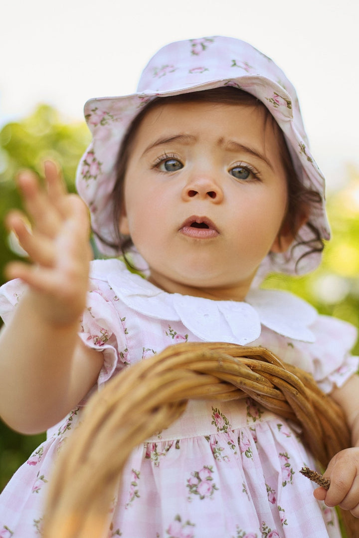 Deolinda "Camila" Pink Gingham Floral Dress - Millie and John