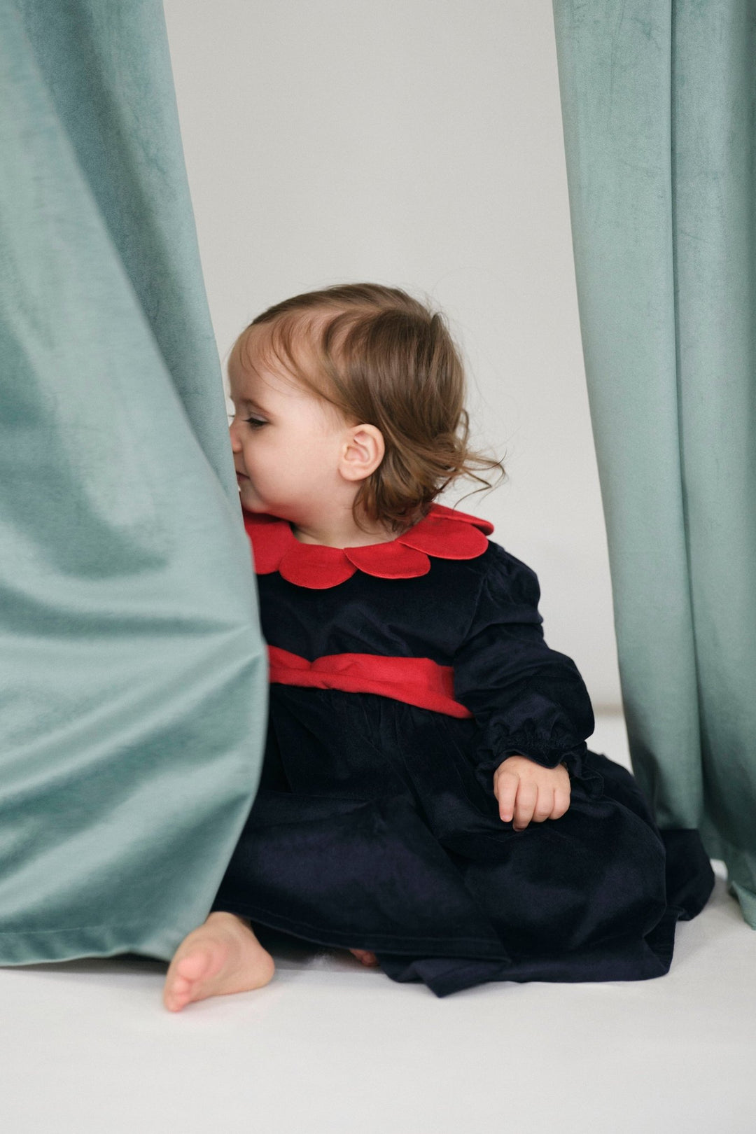 Deolinda AW24 | "Catalina" Navy & Red Velvet Dress Millie and John Deolinda AW24 | "Catalina" Navy & Red Velvet Dress Millie and John