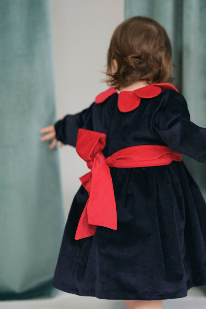 Deolinda "Catalina" Navy & Red Velvet Dress - Millie and John