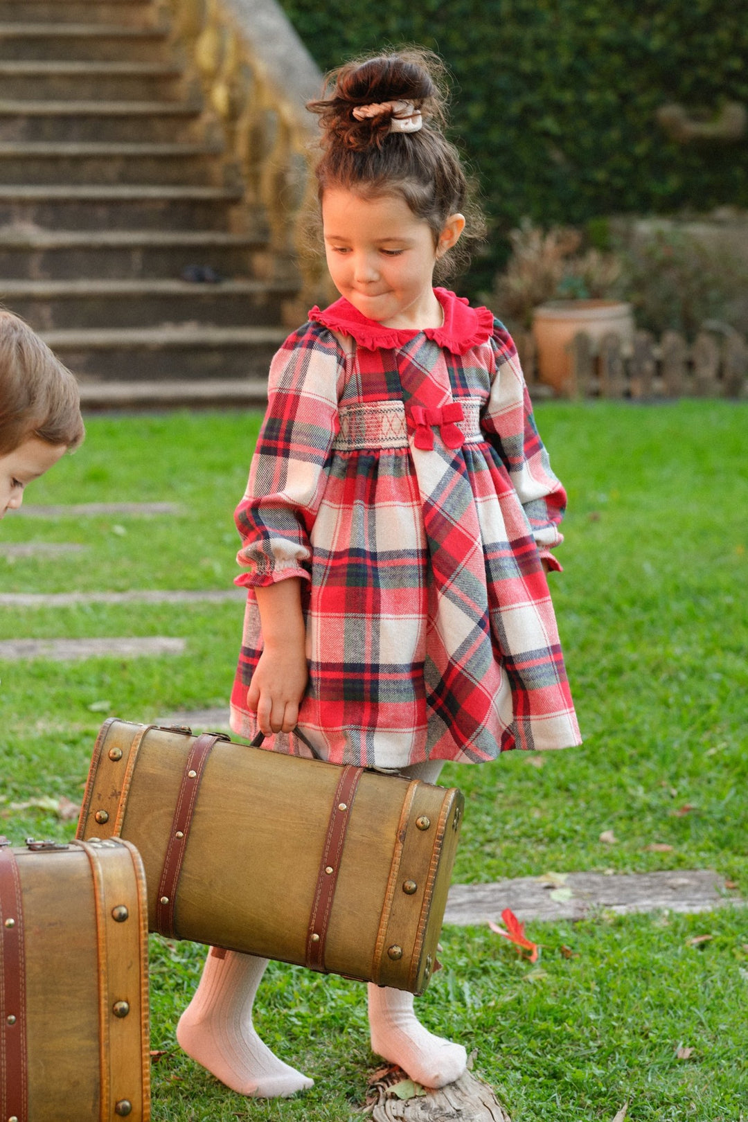 Deolinda "Catriona" Red & Stone Tartan Smocked Dress - Millie and John