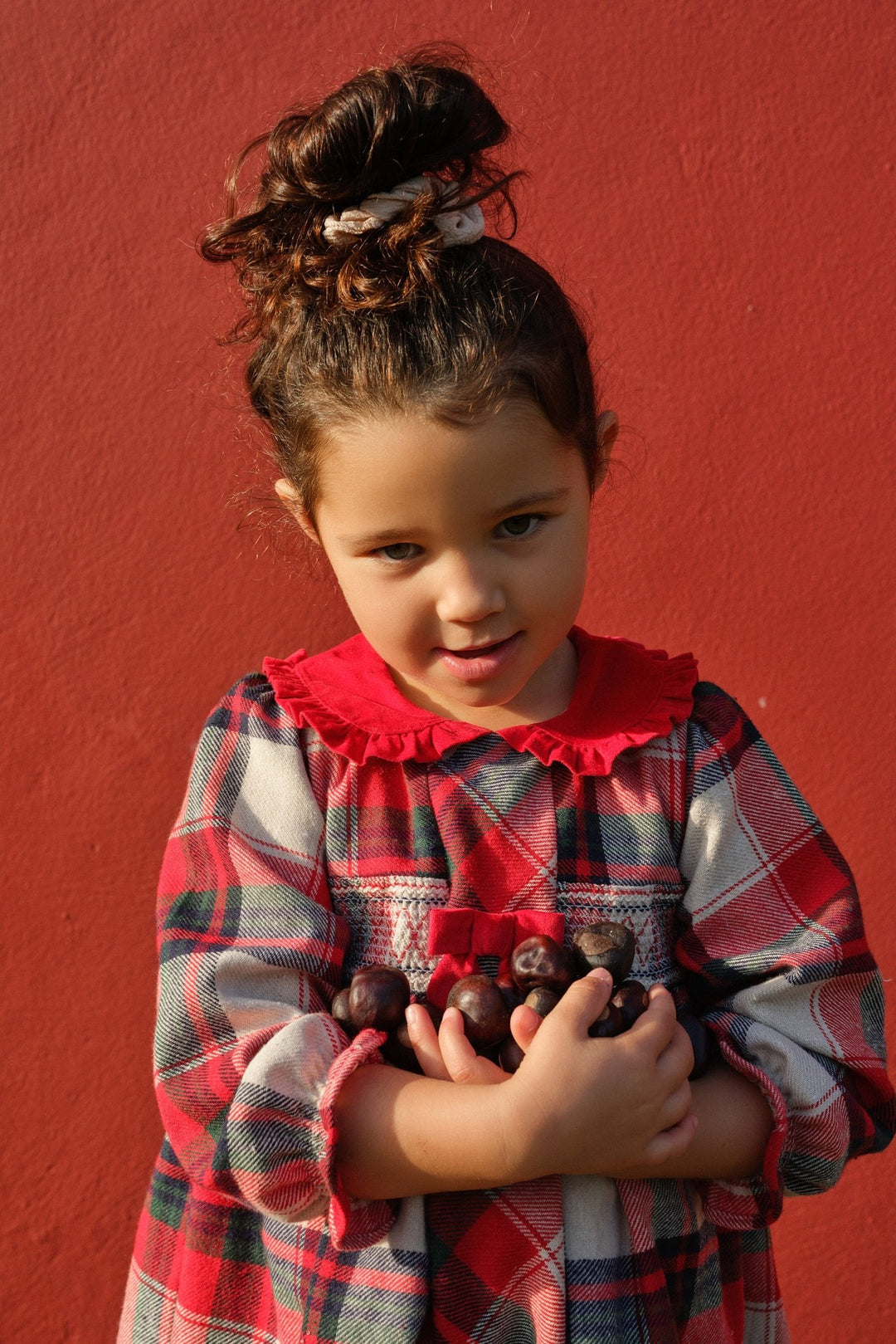 Deolinda "Catriona" Red & Stone Tartan Smocked Dress - Millie and John