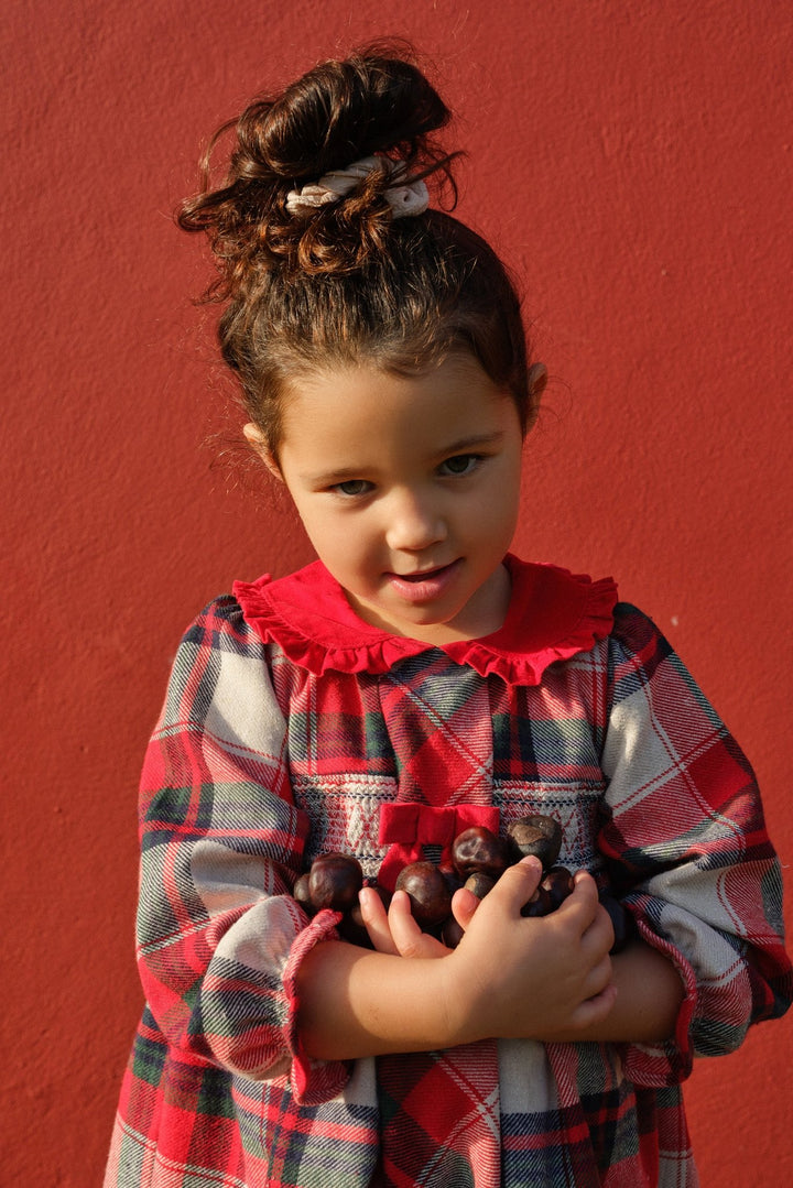Deolinda "Catriona" Red & Stone Tartan Smocked Dress - Millie and John