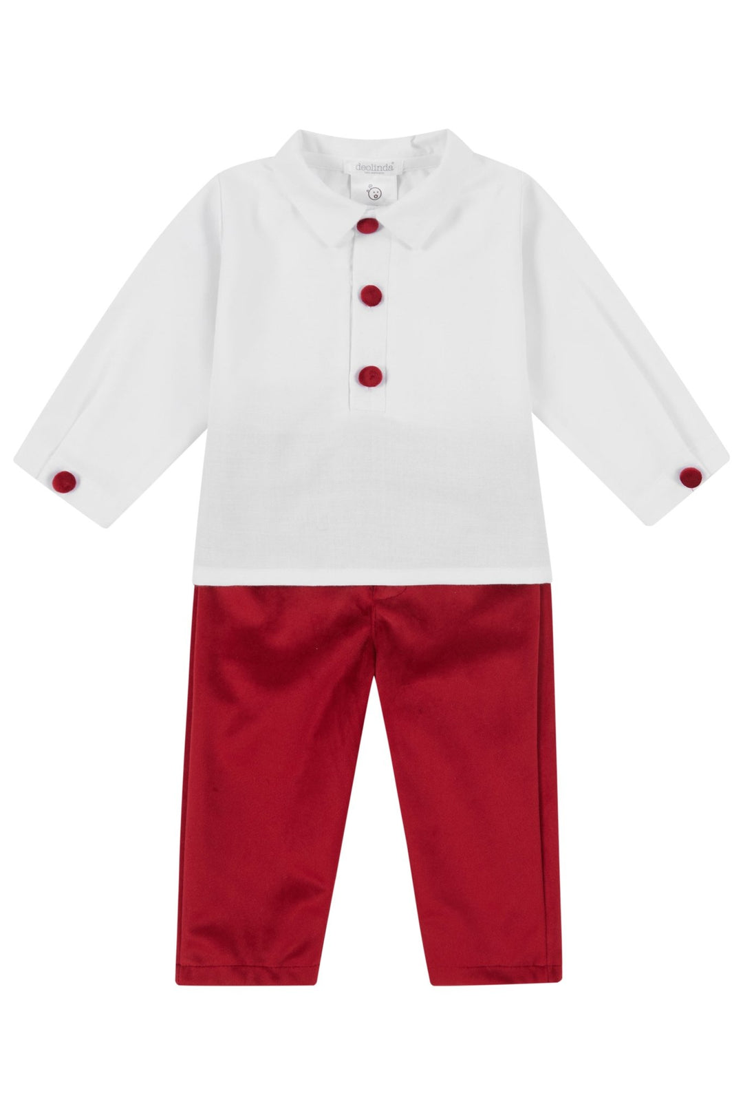 Deolinda "Digby" White Shirt & Red Velvet Trousers - Millie and John