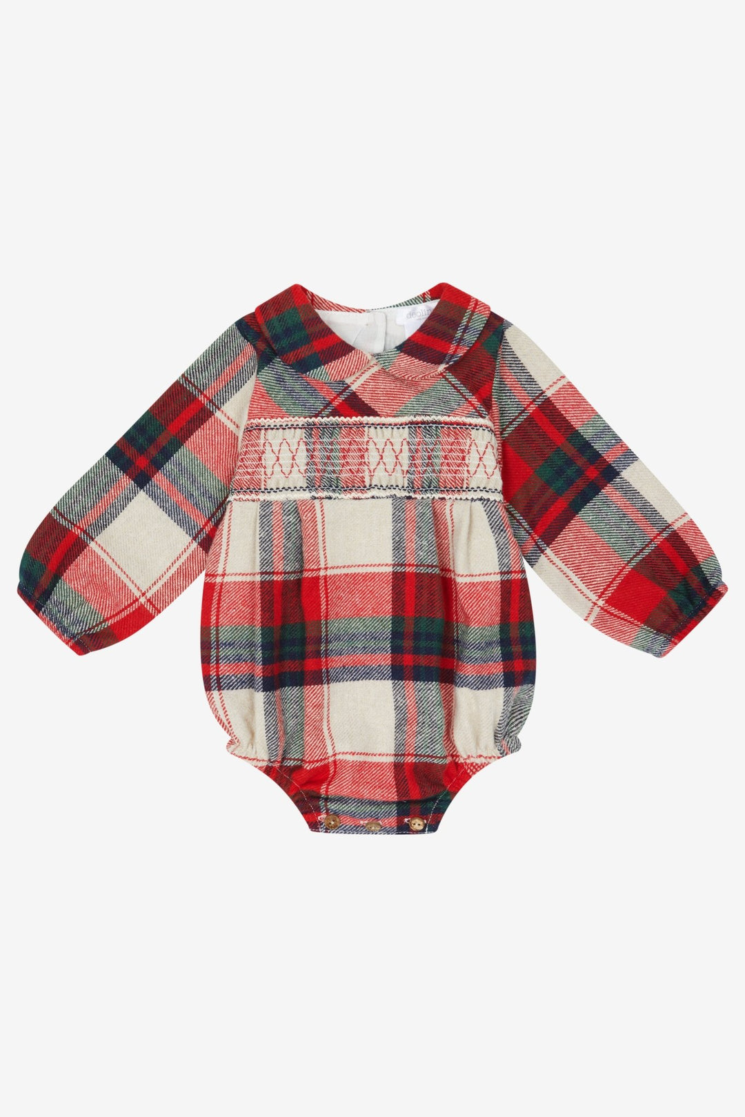 Deolinda "Edmund" Red & Stone Tartan Smocked Romper - Millie and John