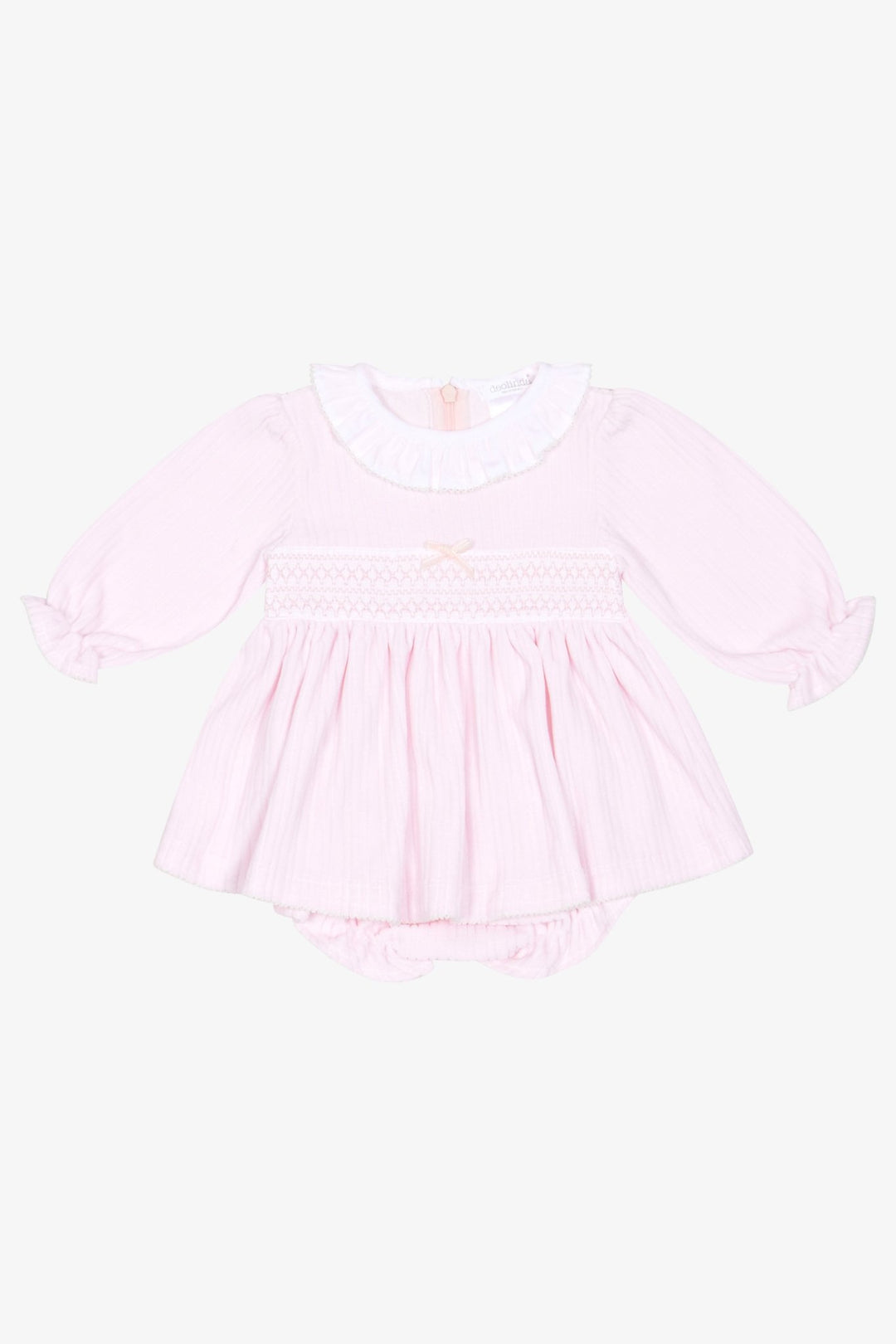 Deolinda "Eliana" Pink Velour Smocked Dress & Bloomers - Millie and John