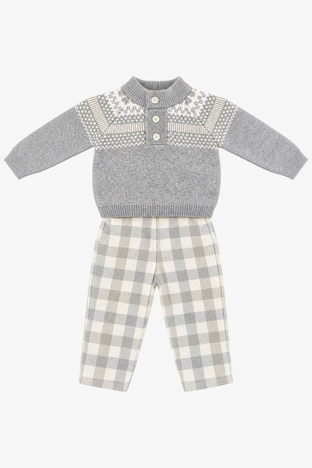 Deolinda "Elijah" Grey & Beige Check Jumper & Trousers - Millie and John
