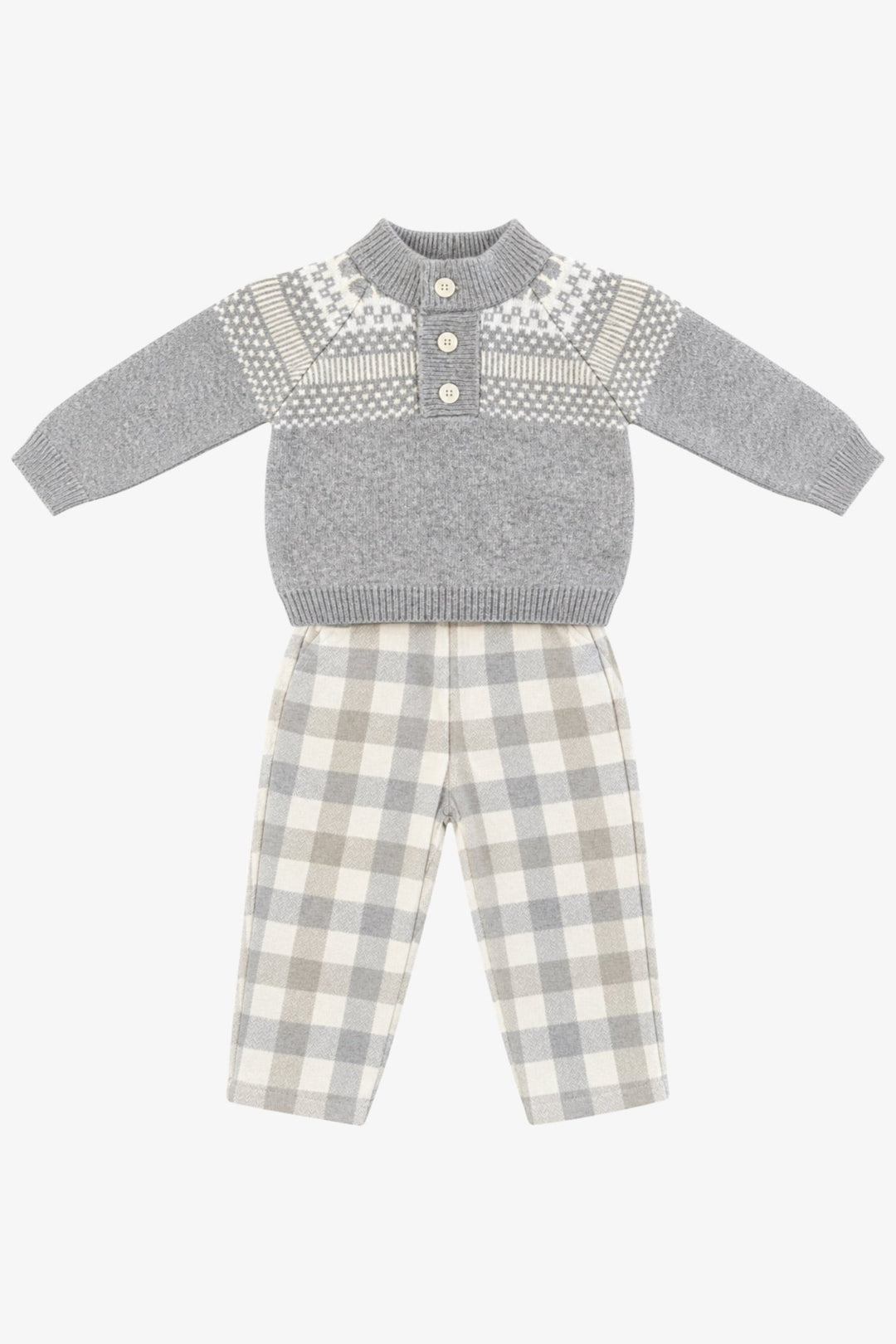 Deolinda "Elijah" Grey &amp; Beige Check Jumper &amp; Trousers - Millie and John