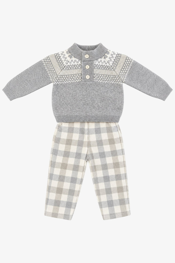 Deolinda "Elijah" Grey &amp; Beige Check Jumper &amp; Trousers - Millie and John