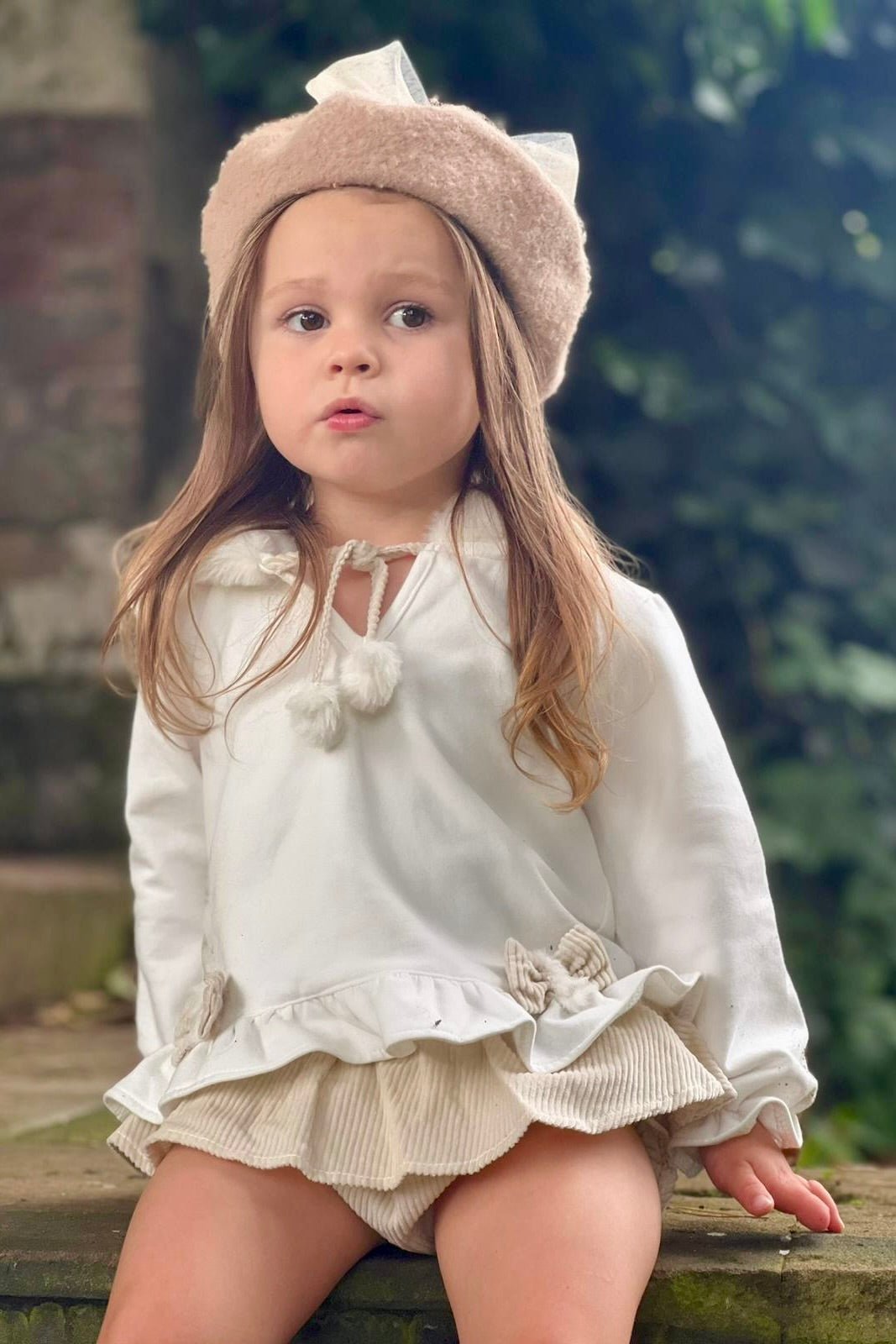 Deolinda "Elinora" Faux Fur Hoodie & Sand Bloomers - Millie and John