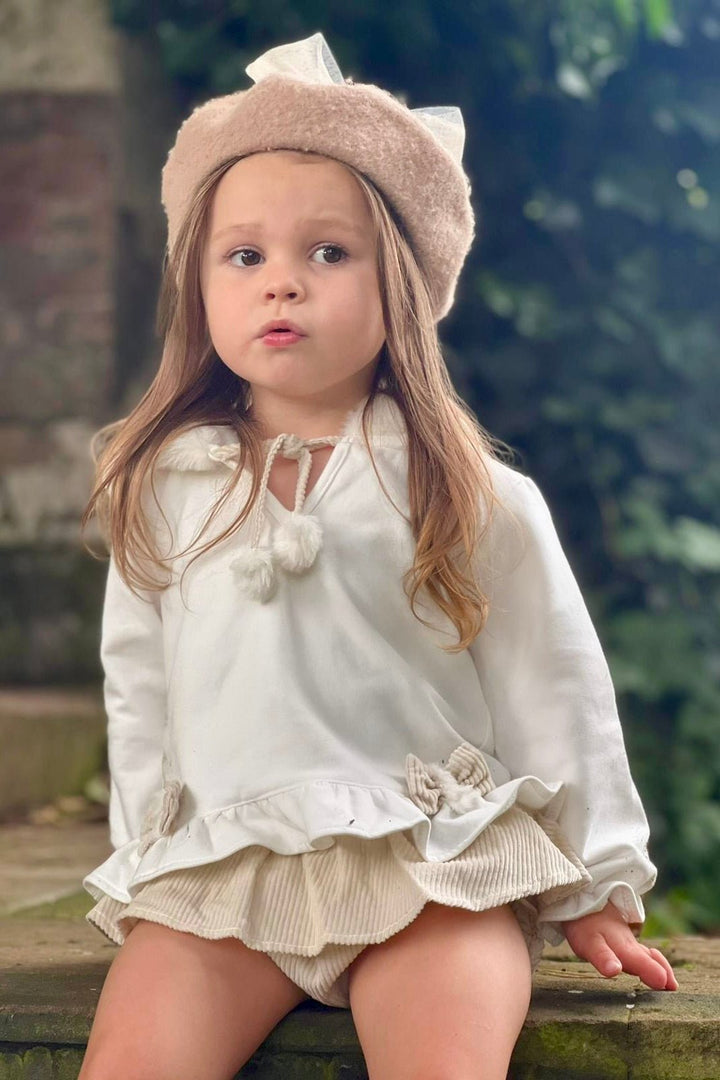 Deolinda "Elinora" Faux Fur Hoodie & Sand Bloomers - Millie and John