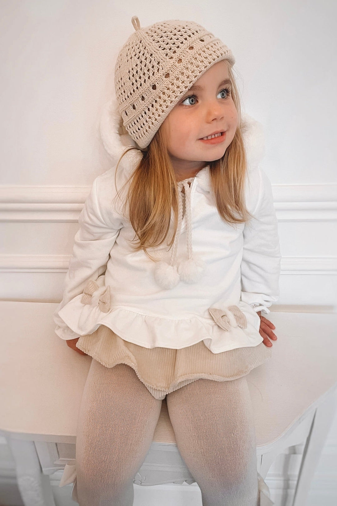 Deolinda "Elinora" Faux Fur Hoodie & Sand Bloomers - Millie and John
