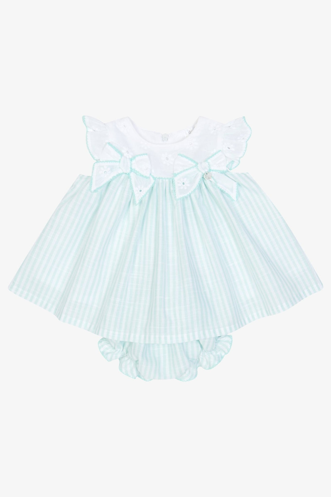 Deolinda "Elodie" Mint Green Stripe Dress & Bloomers - Millie and John