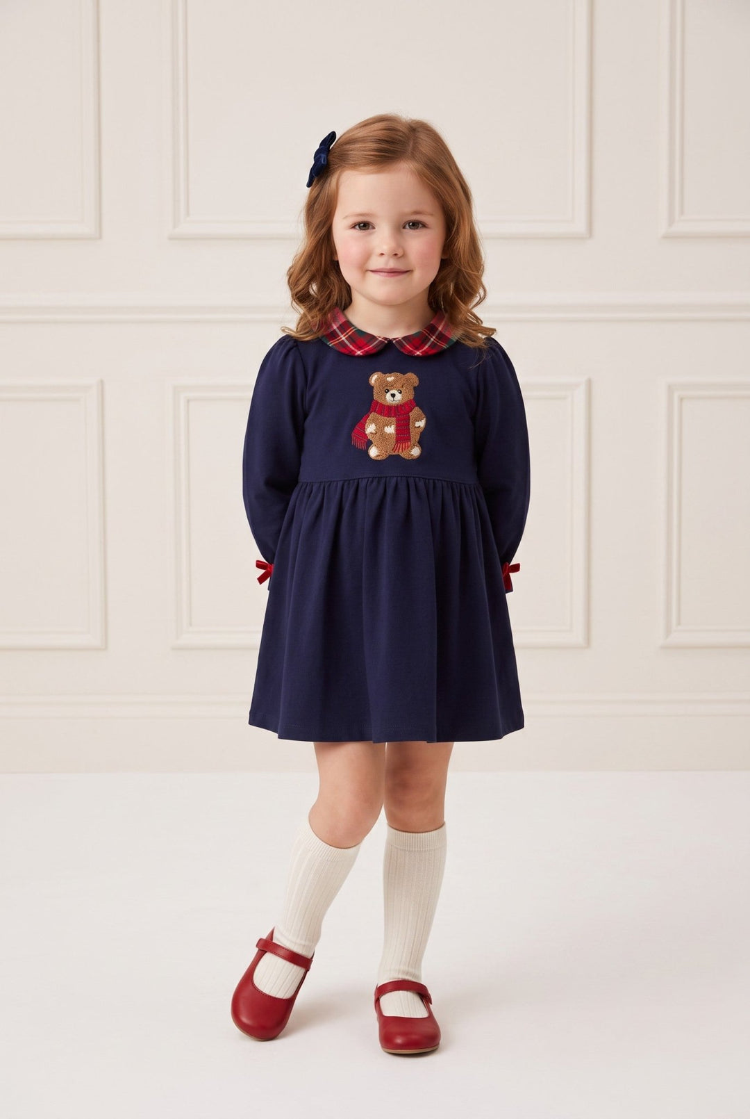 Deolinda "Elsie" Navy Tartan Bear Dress - Millie and John