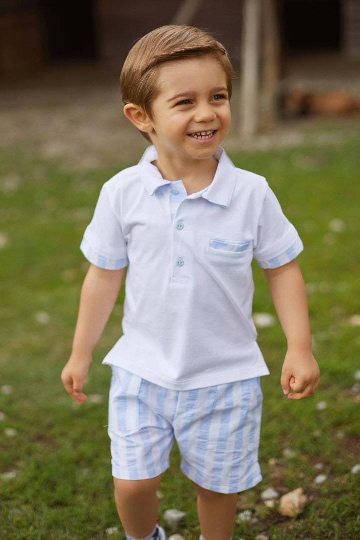 Deolinda "Ethan" Blue Striped Polo Shirt & Shorts - Millie and John