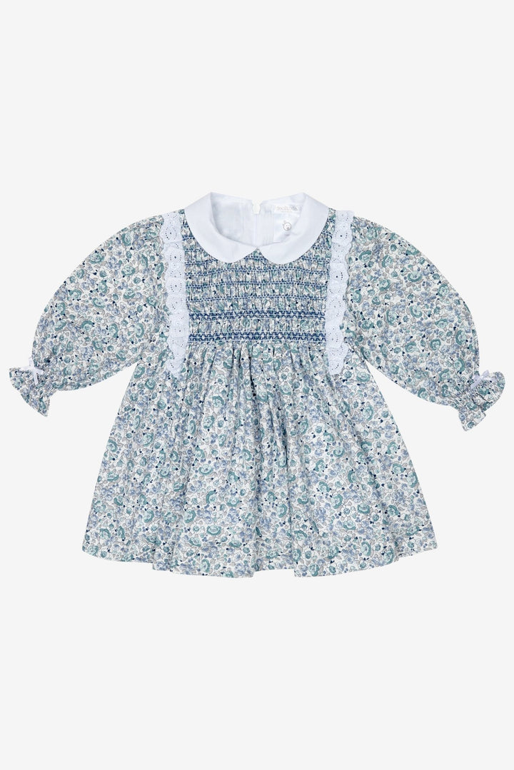 Deolinda "Evangeline" Dusky Blue Floral Smocked Dress - Millie and John