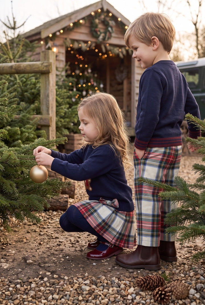 Deolinda "Ezra" Navy Teddy Jumper &amp; Tartan Trousers - Millie and John