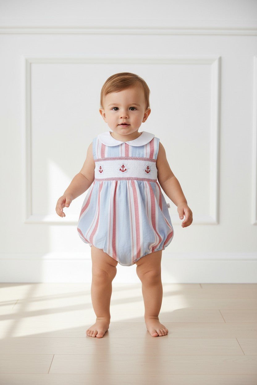 Deolinda "Freddie" Blue & Red Stripe Smocked Shortie - Millie and John