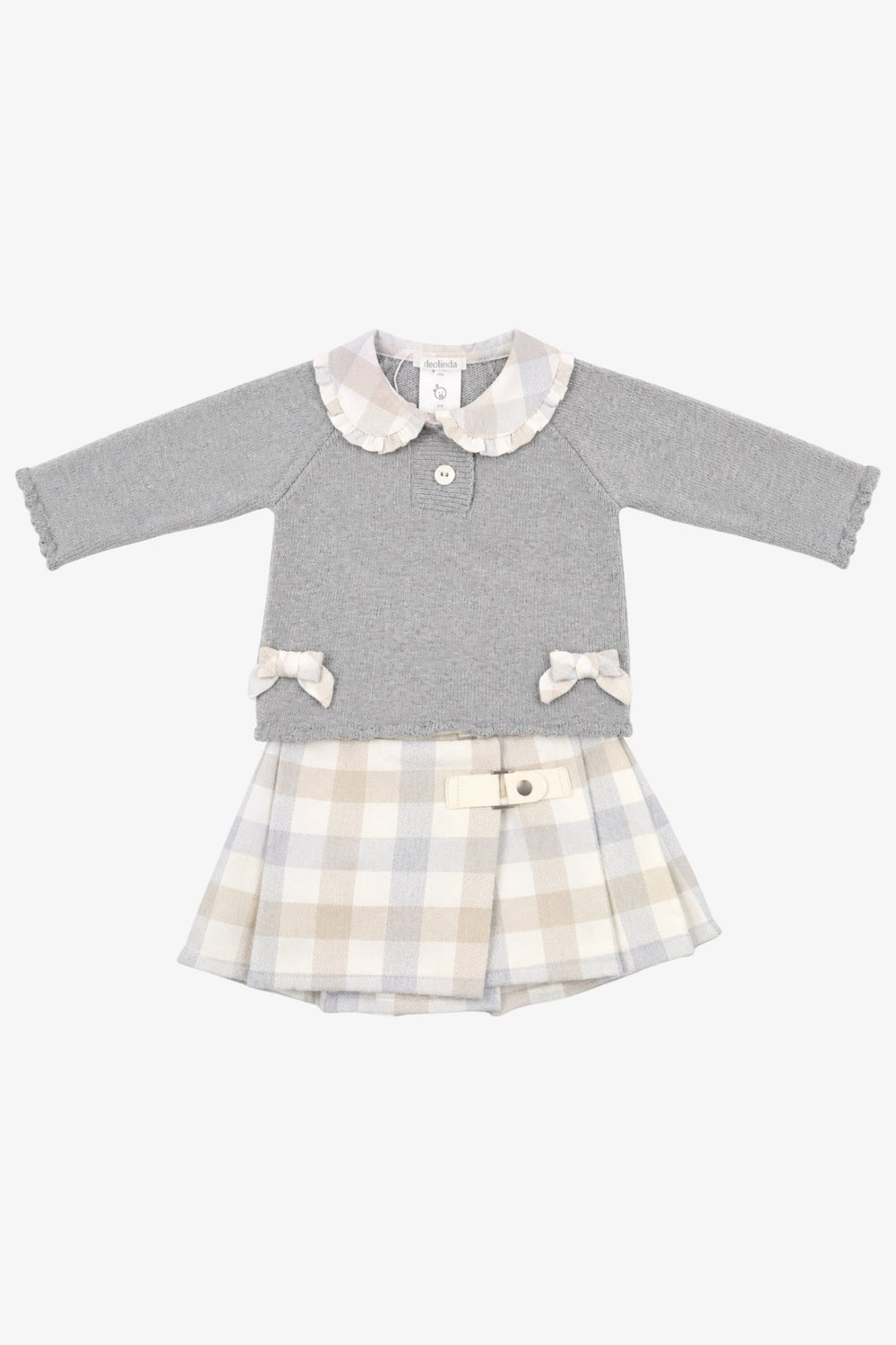 Deolinda "Freya" Grey & Beige Check Jumper & Skirt - Millie and John