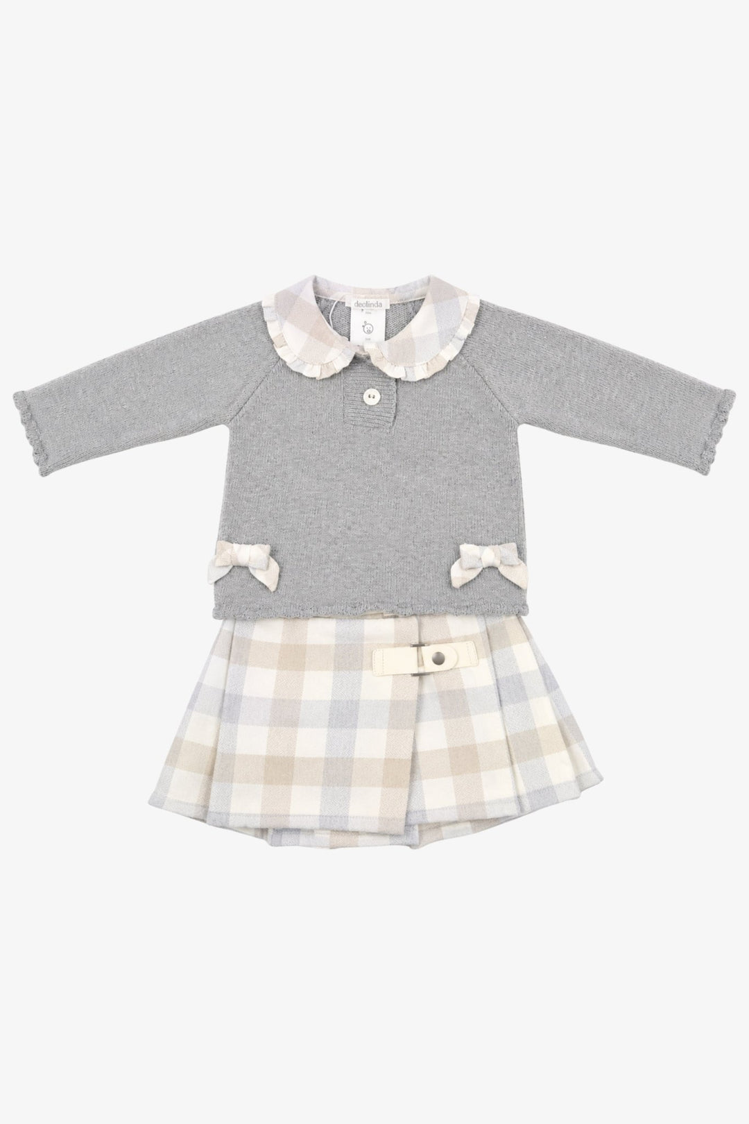 Deolinda "Freya" Grey &amp; Beige Check Jumper &amp; Skirt - Millie and John