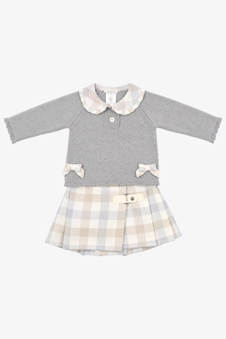 Deolinda "Freya" Grey &amp; Beige Check Jumper &amp; Skirt - Millie and John