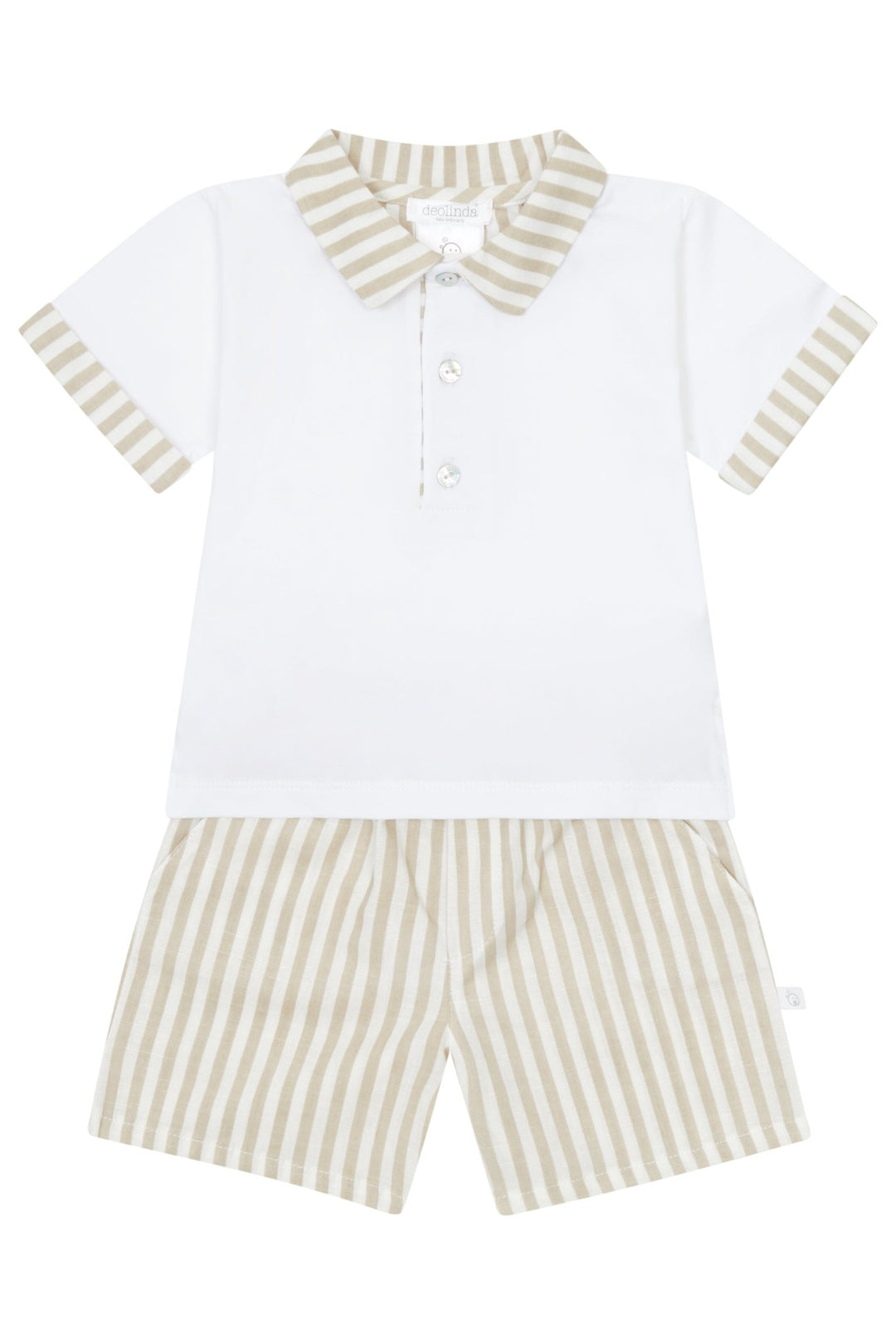 Deolinda "Grayson" Beige Stripe Polo Shirt & Shorts - Millie and John