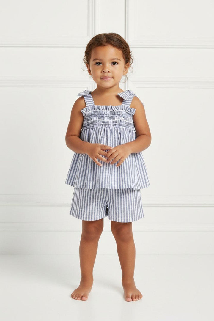 Deolinda "Hallie" Navy Stripe Smocked Blouse &amp; Shorts - Millie and John