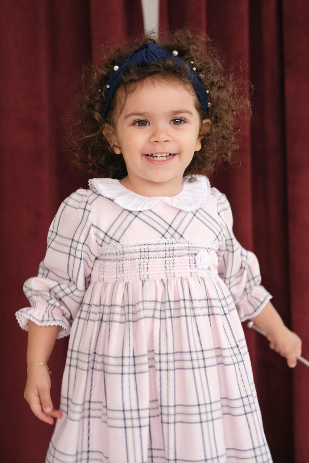 Deolinda "Haven" Pale Pink Tartan Smocked Dress - Millie and John