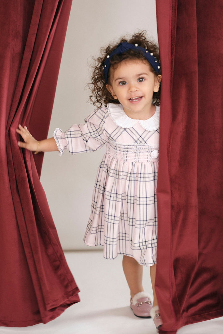 Deolinda "Haven" Pale Pink Tartan Smocked Dress - Millie and John