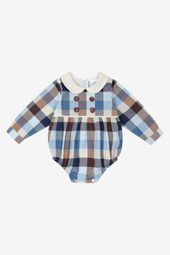 Deolinda "Hector" Blue & Brown Heritage Check Romper - Millie and John
