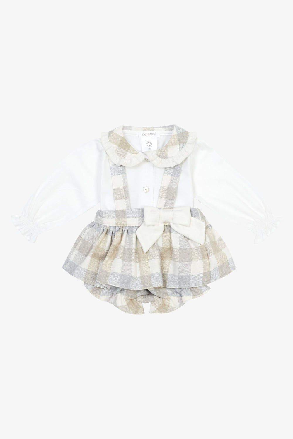 Deolinda "Isabella" Grey & Beige Check Blouse & Bloomers - Millie and John