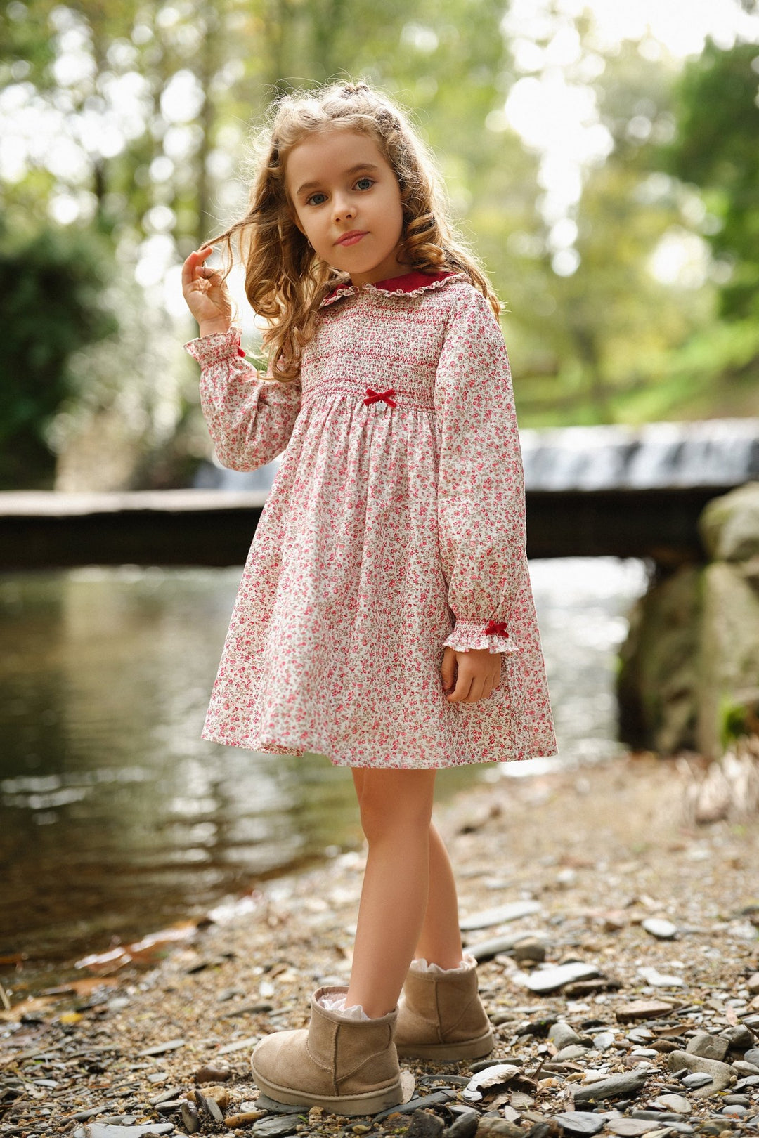 Deolinda "Isolde" Red Vintage Floral Smocked Dress - Millie and John