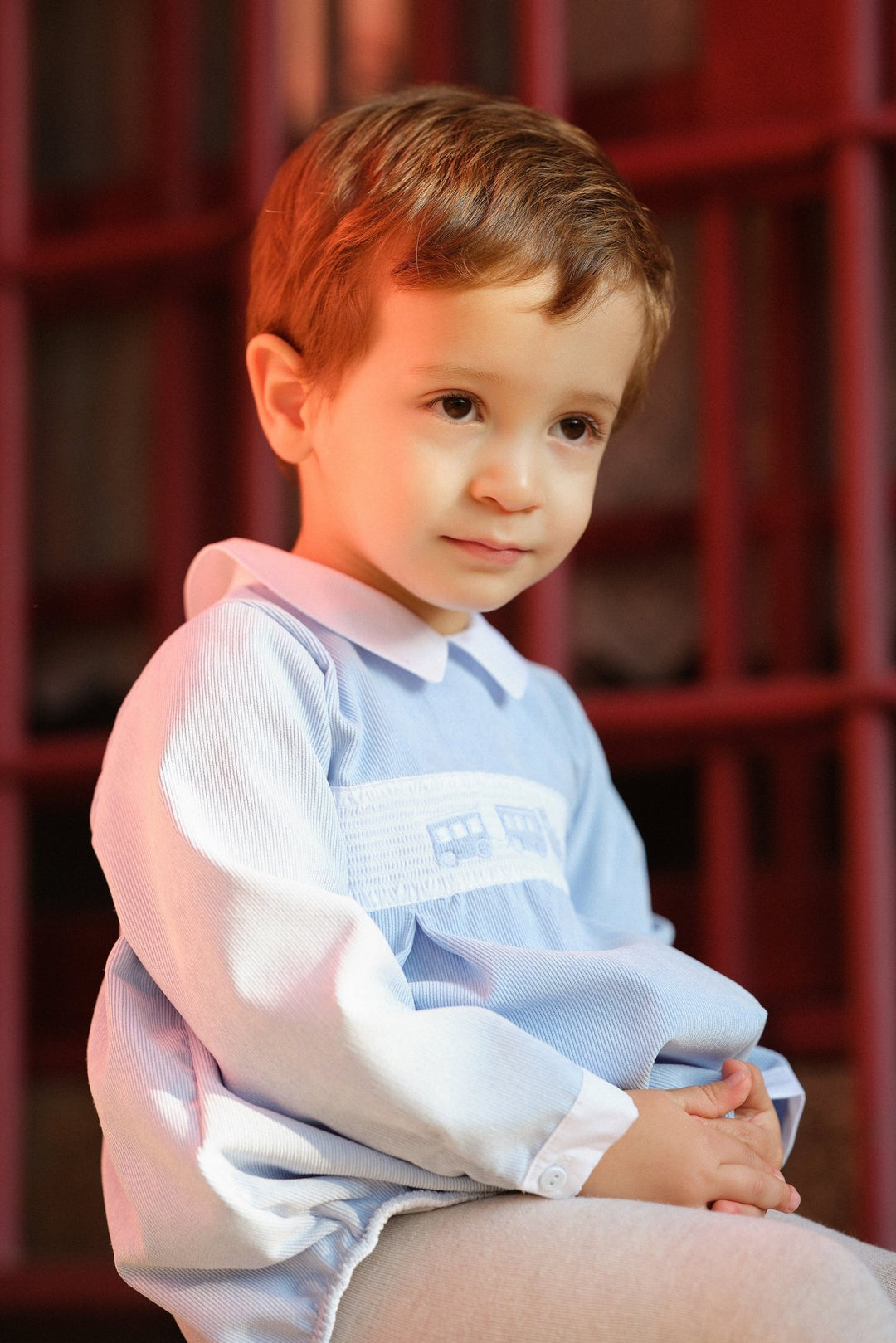 Deolinda "Jonas" Cloud Blue Smocked Cord Romper - Millie and John