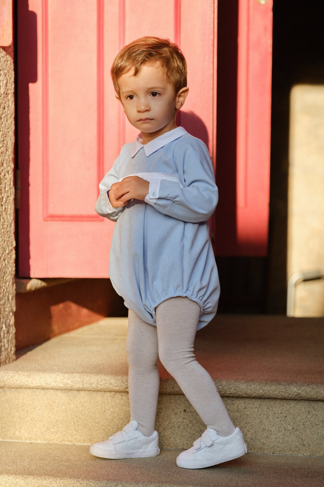 Deolinda "Jonas" Cloud Blue Smocked Cord Romper - Millie and John