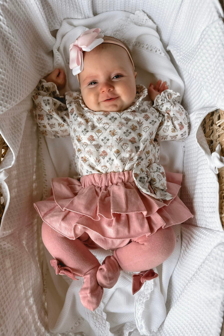 Deolinda "Lana" Dusky Pink Floral Blouse & Cord Bloomers - Millie and John
