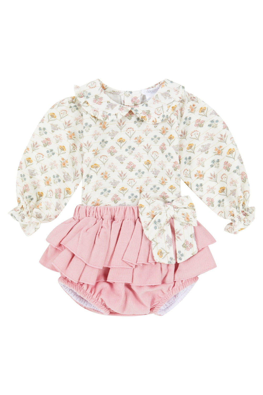 Deolinda "Lana" Dusky Pink Floral Blouse & Cord Bloomers - Millie and John