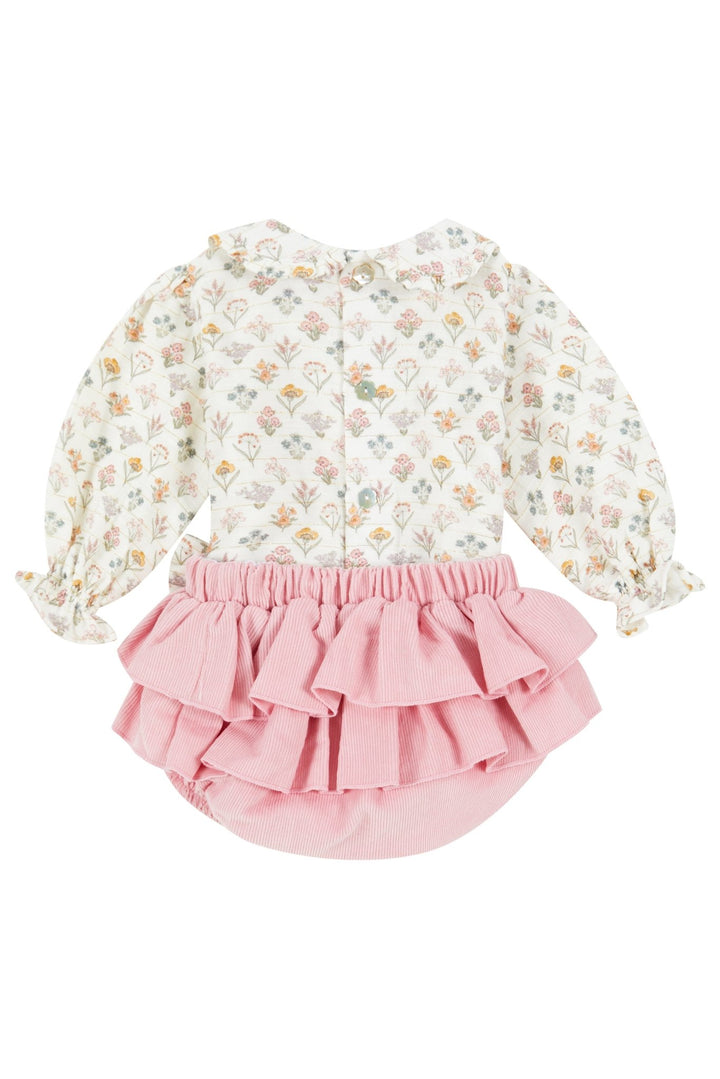 Deolinda "Lana" Dusky Pink Floral Blouse & Cord Bloomers - Millie and John