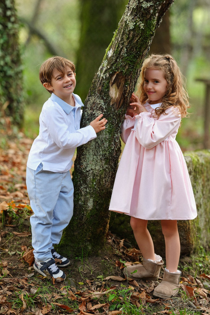 Deolinda "Lucas" Cloud Blue Cord Polo Shirt & Trousers - Millie and John